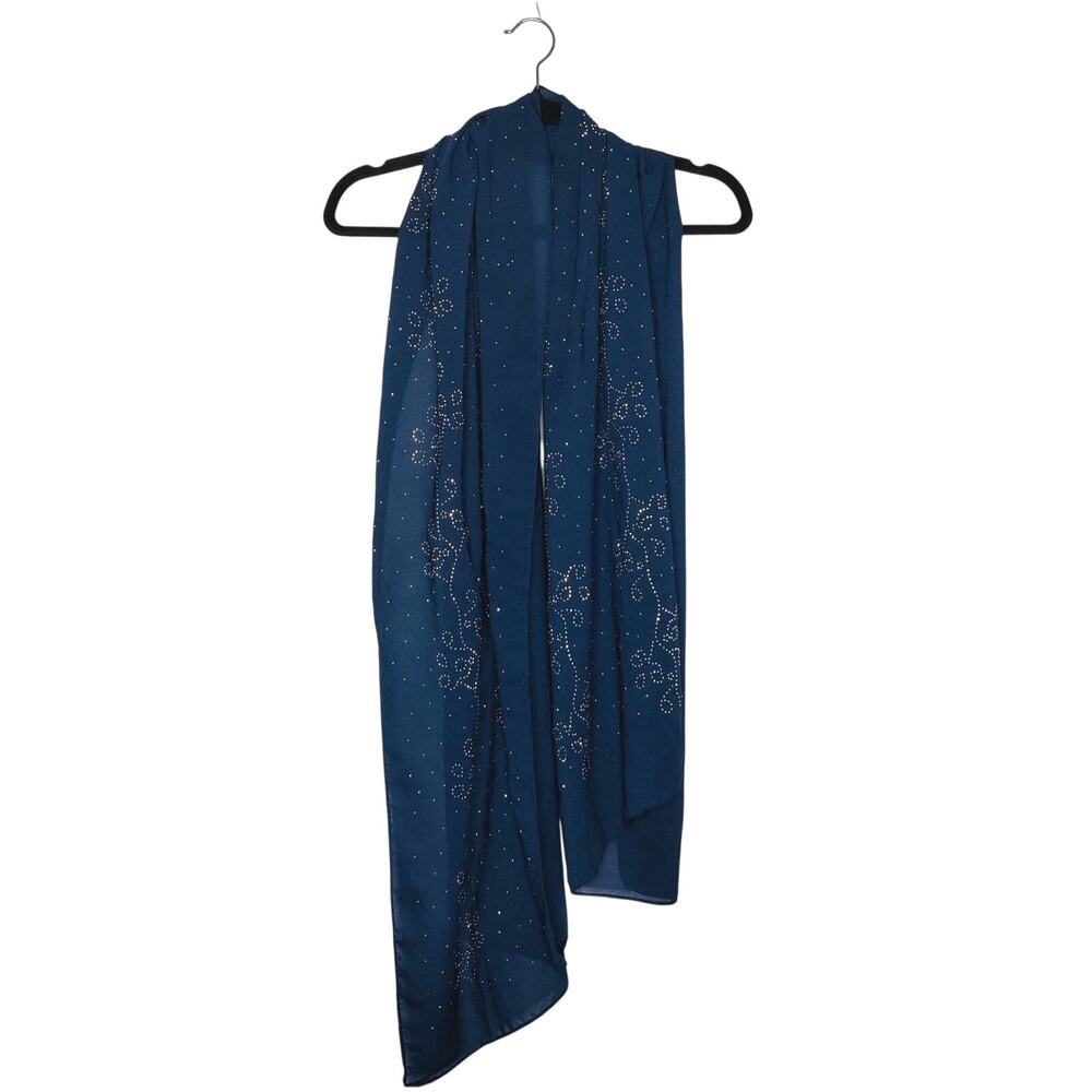 Jessica McClintock Blue Chiffon Sparkly Rhinestone Dark Romantic Fairy Scarf